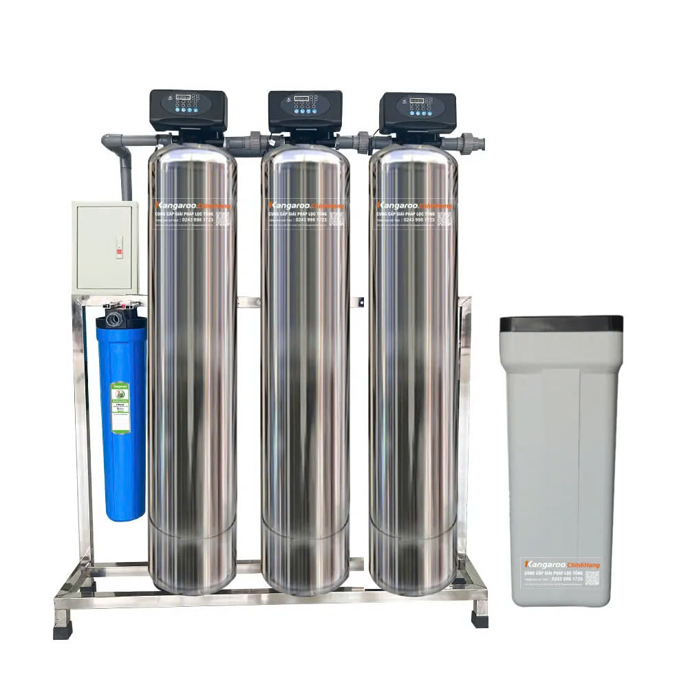 Bộ lọc tổng đầu nguồn gia đình 3 cột INOX, Van tự động, Xử lý Canxi