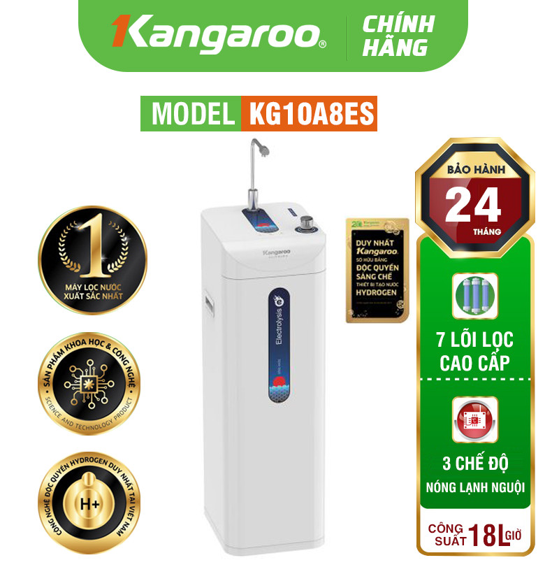 MÁY LỌC NƯỚC KANGARO HYDROGEN ION KIỀM KG10A8ES - NÓNG LẠNH NGUỘI