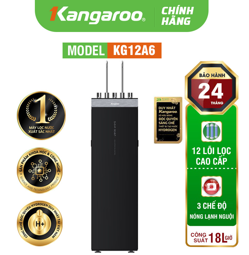 MÁY LỌC NƯỚC KANGAROO HYDROGEN NÓNG LẠNH KG12A6 - 12 LÕI, MẪU 2024